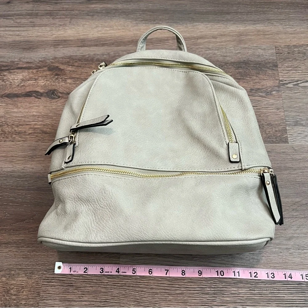Stylish Faux Leather Cream Backpack Gold Hardware